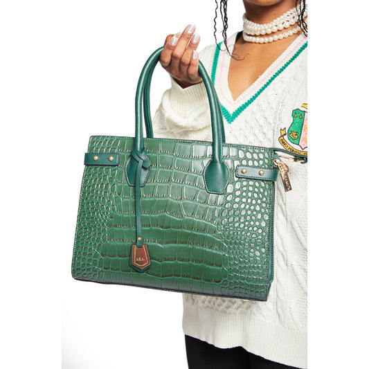 GREEN CROC PU LEATHER BAG WITH GOLD AKA® TAG