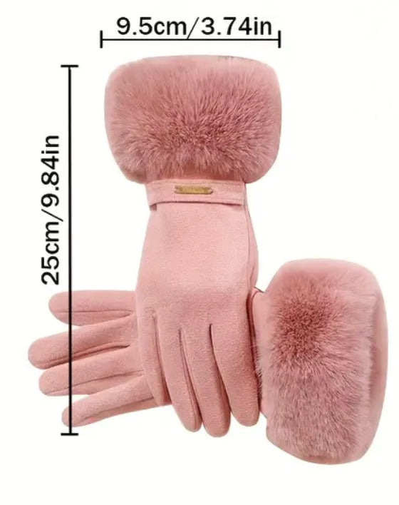 Pink Fur Hat and Gloves Set