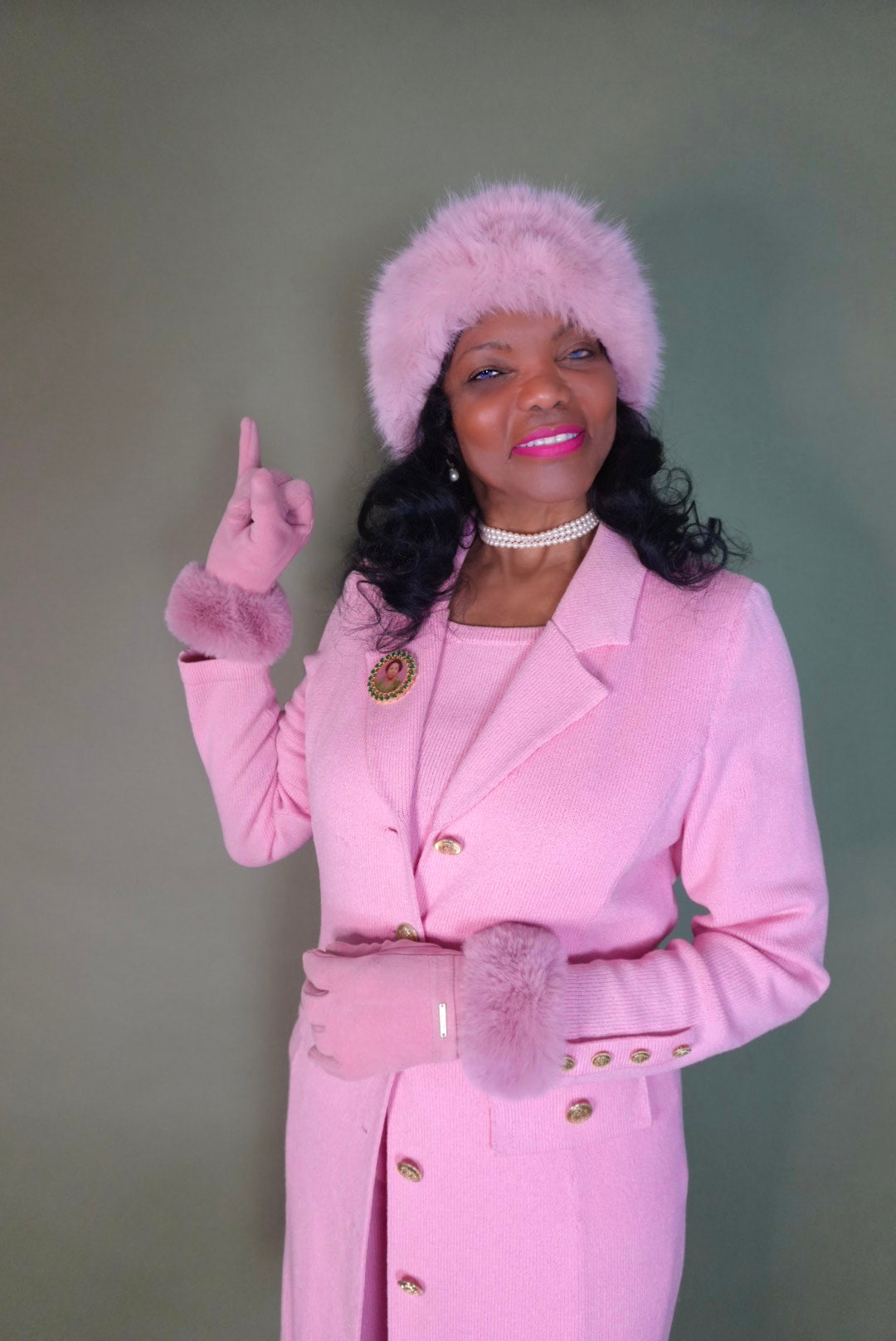 Pink Fur Hat and Gloves Set